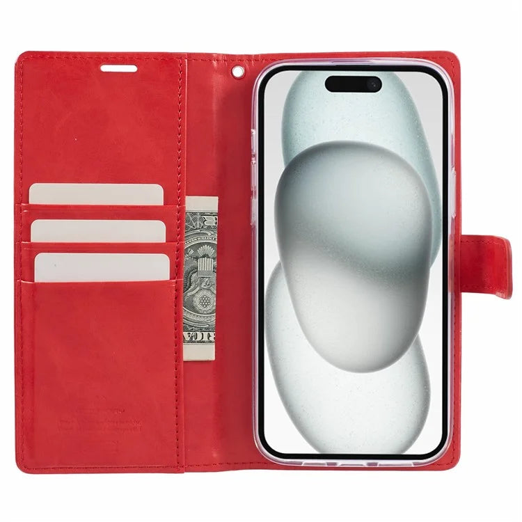 MERCURY GOOSPERY Blue Moon for iPhone 15 Plus Case PU Leather Cover Flip Shell