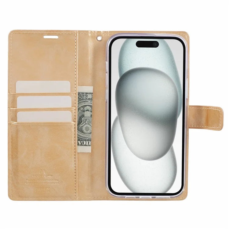MERCURY GOOSPERY Blue Moon for iPhone 15 Plus Case PU Leather Cover Flip Shell