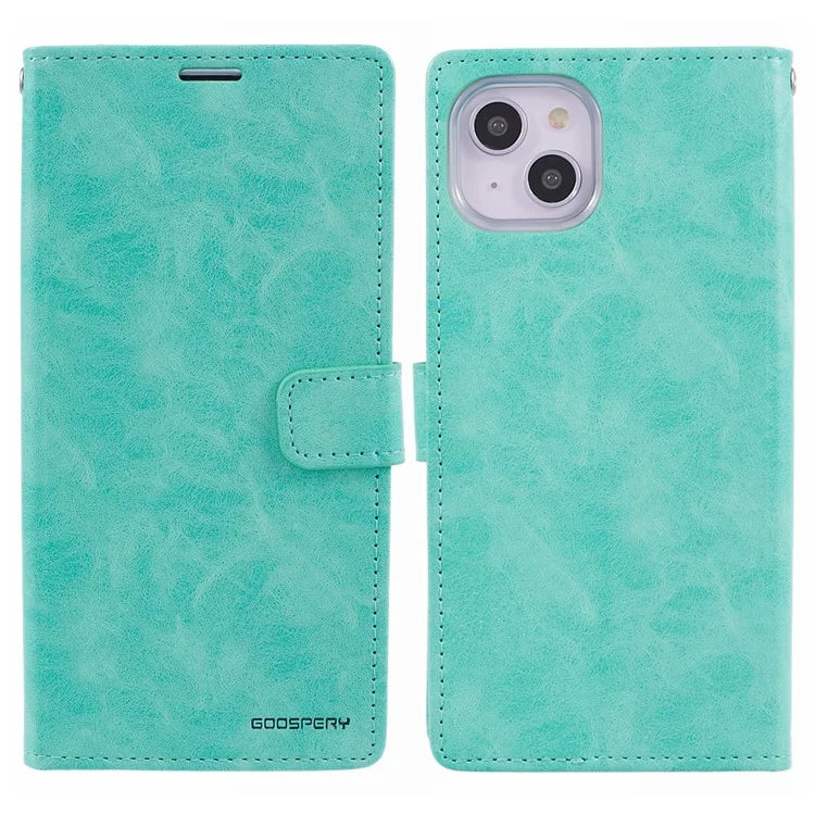 MERCURY GOOSPERY Blue Moon for iPhone 15 Plus Case PU Leather Cover Flip Shell