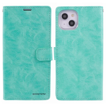 MERCURY GOOSPERY Blue Moon for iPhone 15 Plus Case PU Leather Cover Flip Shell