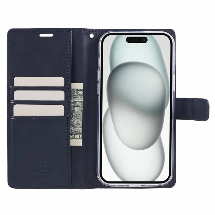 MERCURY GOOSPERY Blue Moon for iPhone 15 Case Drop Proof PU Leather Cover