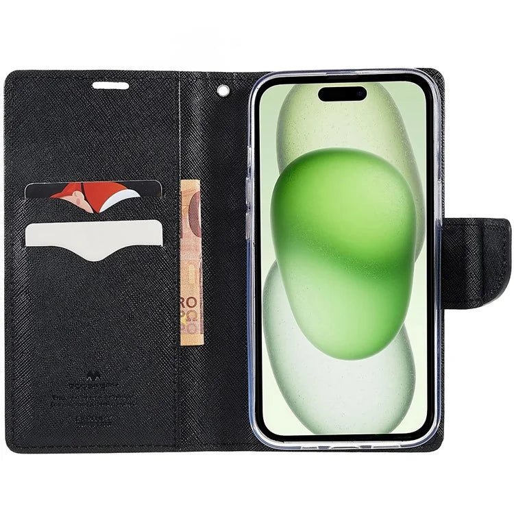 MERCURY GOOSPERY For iPhone 15 Plus Case Splicing Color Wallet Stand Leather Cover