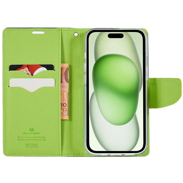 MERCURY GOOSPERY For iPhone 15 Plus Case Splicing Color Wallet Stand Leather Cover