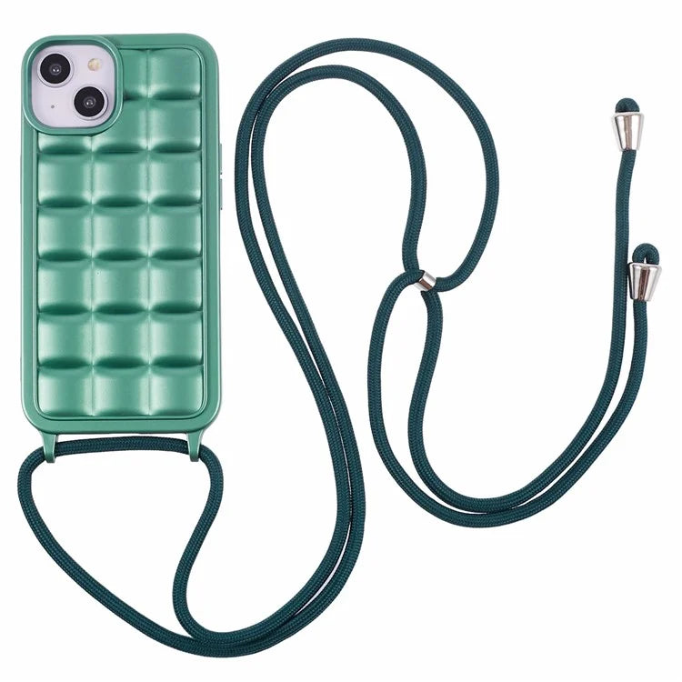 For iPhone 15 Case Rugged Grid TPU Phone Cover with Shoulder Strap
