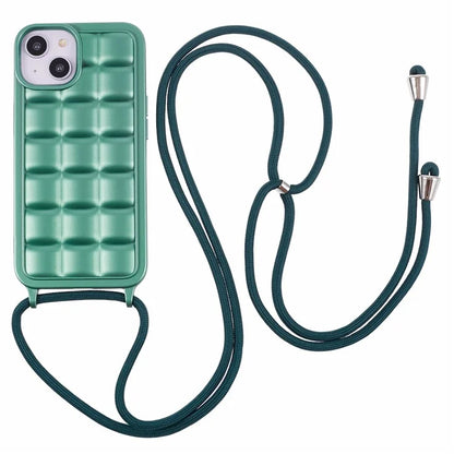 For iPhone 15 Case Rugged Grid TPU Phone Cover with Shoulder Strap
