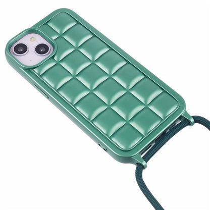 For iPhone 15 Case Rugged Grid TPU Phone Cover with Shoulder Strap