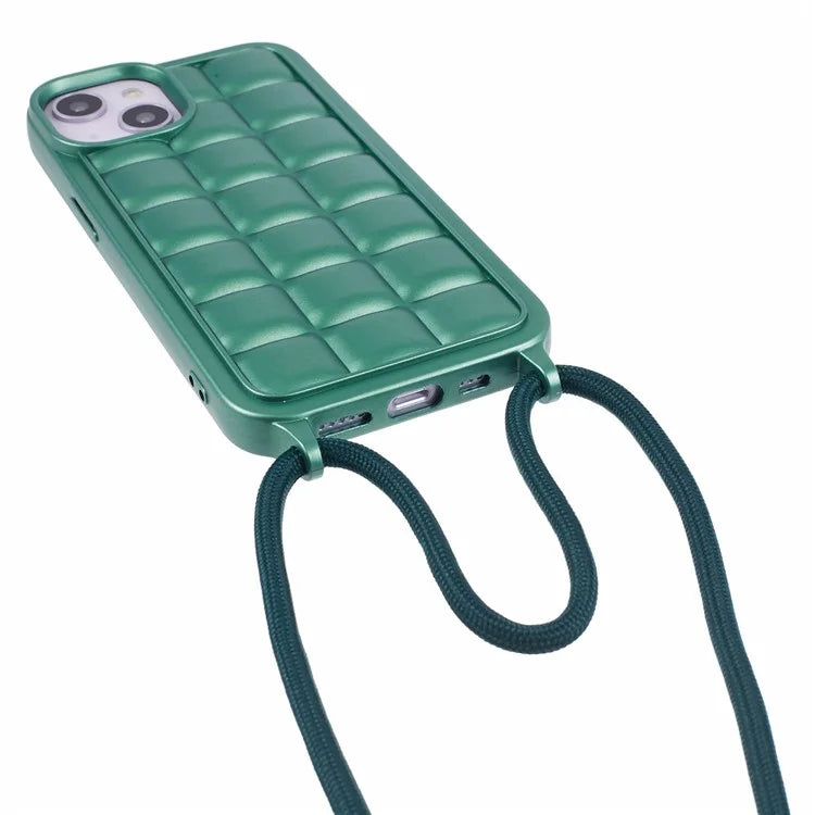 For iPhone 15 Case Rugged Grid TPU Phone Cover with Shoulder Strap