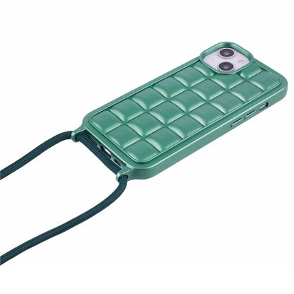 For iPhone 15 Case Rugged Grid TPU Phone Cover with Shoulder Strap