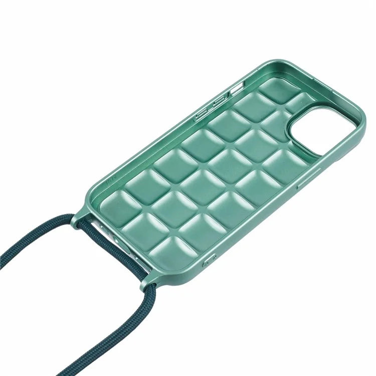 For iPhone 15 Case Rugged Grid TPU Phone Cover with Shoulder Strap