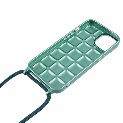 For iPhone 15 Case Rugged Grid TPU Phone Cover with Shoulder Strap