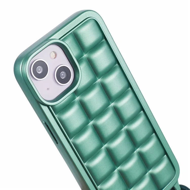 For iPhone 15 Case Rugged Grid TPU Phone Cover with Shoulder Strap
