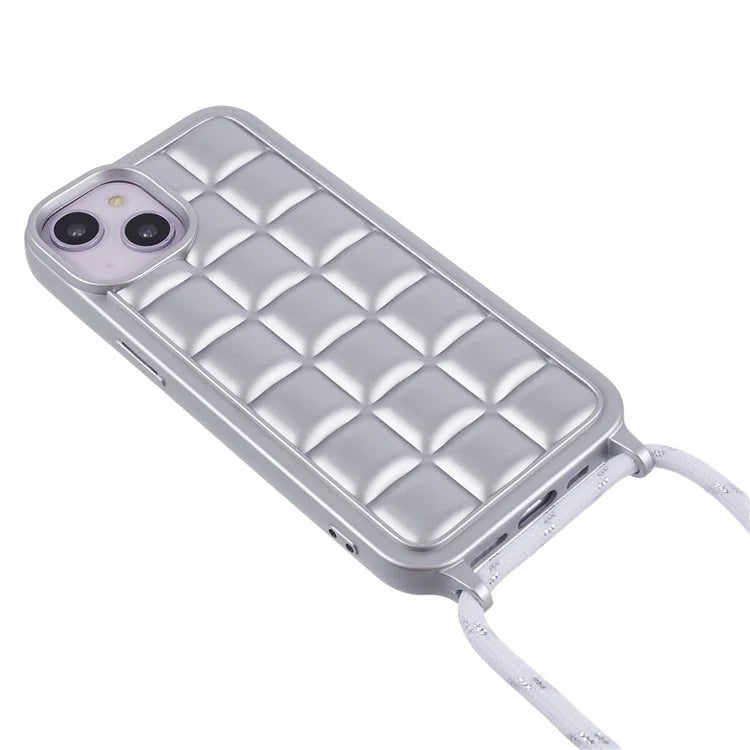 For iPhone 15 Case Rugged Grid TPU Phone Cover with Shoulder Strap