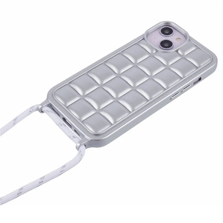 For iPhone 15 Case Rugged Grid TPU Phone Cover with Shoulder Strap