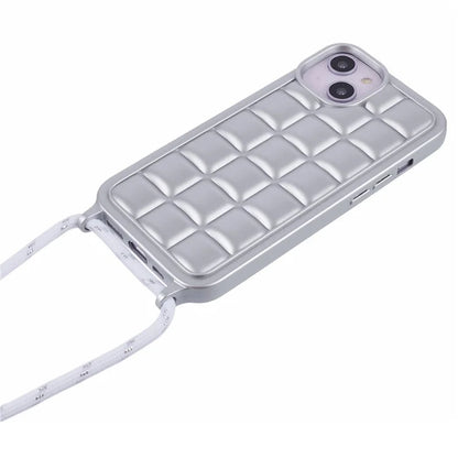 For iPhone 15 Case Rugged Grid TPU Phone Cover with Shoulder Strap