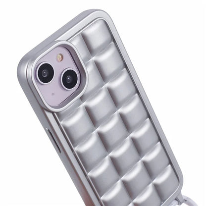 For iPhone 15 Case Rugged Grid TPU Phone Cover with Shoulder Strap