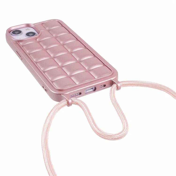 For iPhone 15 Case Rugged Grid TPU Phone Cover with Shoulder Strap