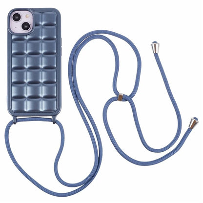 For iPhone 15 Case Rugged Grid TPU Phone Cover with Shoulder Strap
