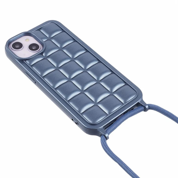 For iPhone 15 Case Rugged Grid TPU Phone Cover with Shoulder Strap