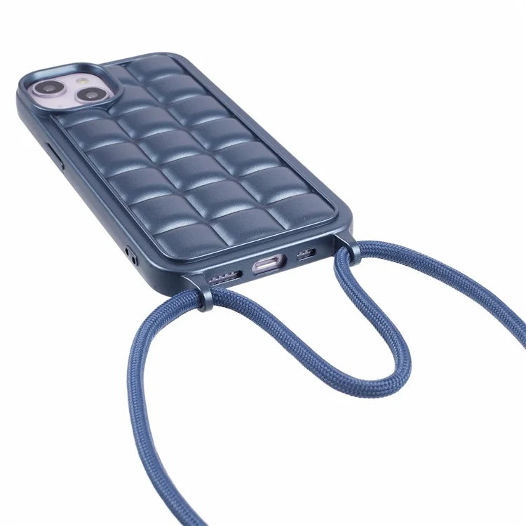 For iPhone 15 Case Rugged Grid TPU Phone Cover with Shoulder Strap