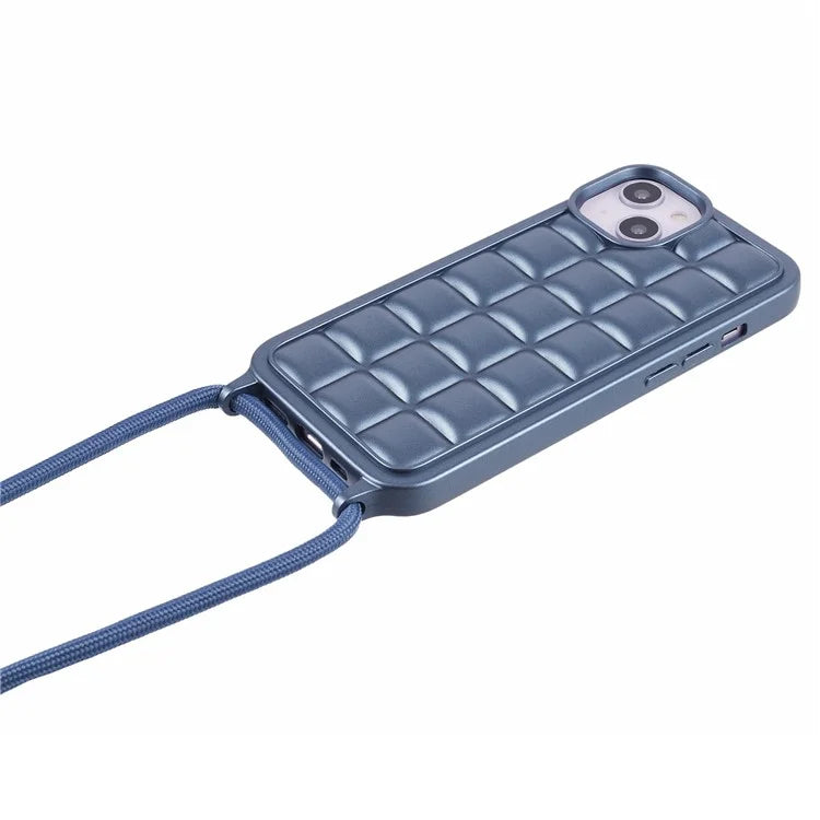 For iPhone 15 Case Rugged Grid TPU Phone Cover with Shoulder Strap