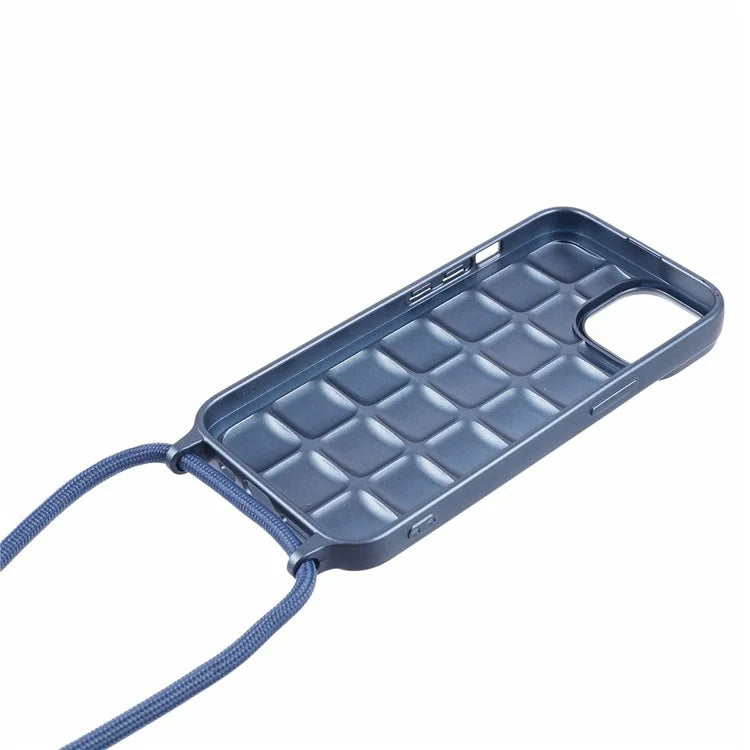 For iPhone 15 Case Rugged Grid TPU Phone Cover with Shoulder Strap