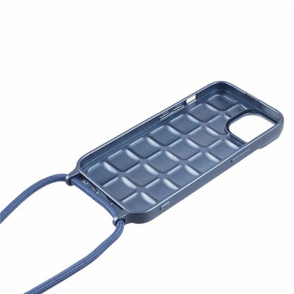 For iPhone 15 Case Rugged Grid TPU Phone Cover with Shoulder Strap
