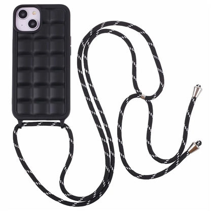 For iPhone 15 Case Rugged Grid TPU Phone Cover with Shoulder Strap
