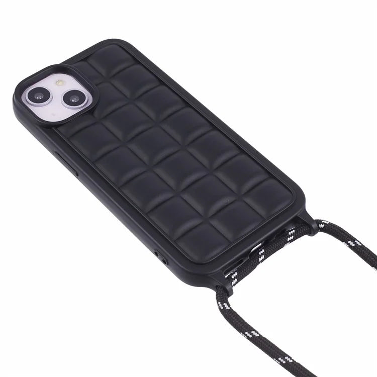 For iPhone 15 Case Rugged Grid TPU Phone Cover with Shoulder Strap
