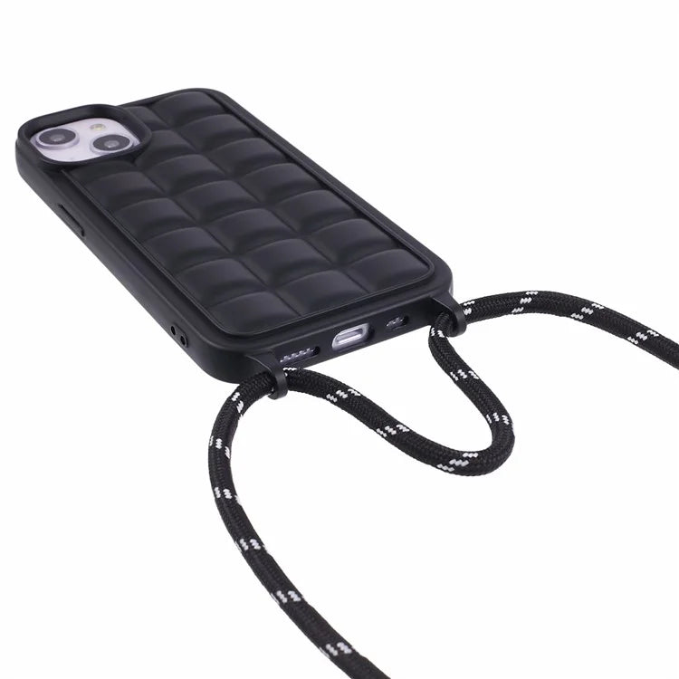 For iPhone 15 Case Rugged Grid TPU Phone Cover with Shoulder Strap