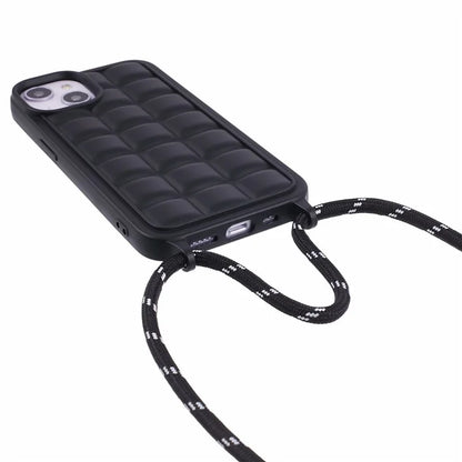 For iPhone 15 Case Rugged Grid TPU Phone Cover with Shoulder Strap