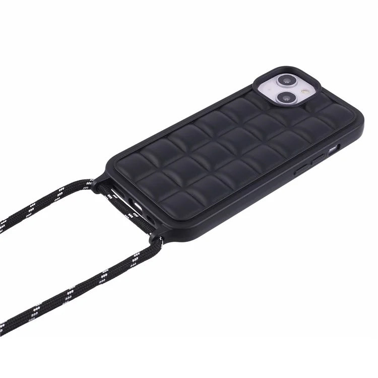 For iPhone 15 Case Rugged Grid TPU Phone Cover with Shoulder Strap