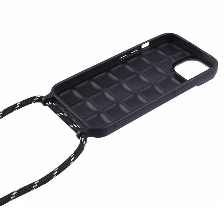 For iPhone 15 Case Rugged Grid TPU Phone Cover with Shoulder Strap