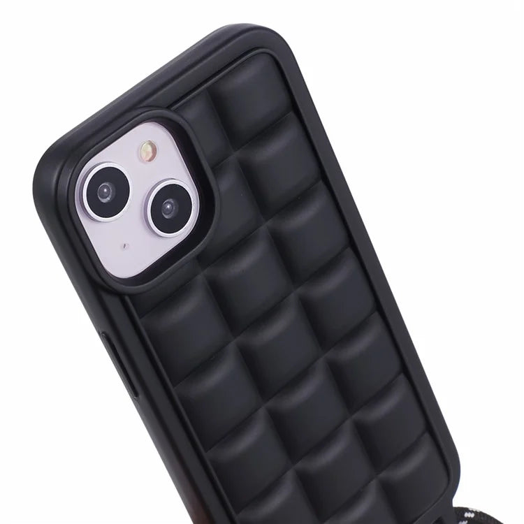 For iPhone 15 Case Rugged Grid TPU Phone Cover with Shoulder Strap