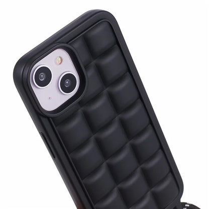 For iPhone 15 Case Rugged Grid TPU Phone Cover with Shoulder Strap