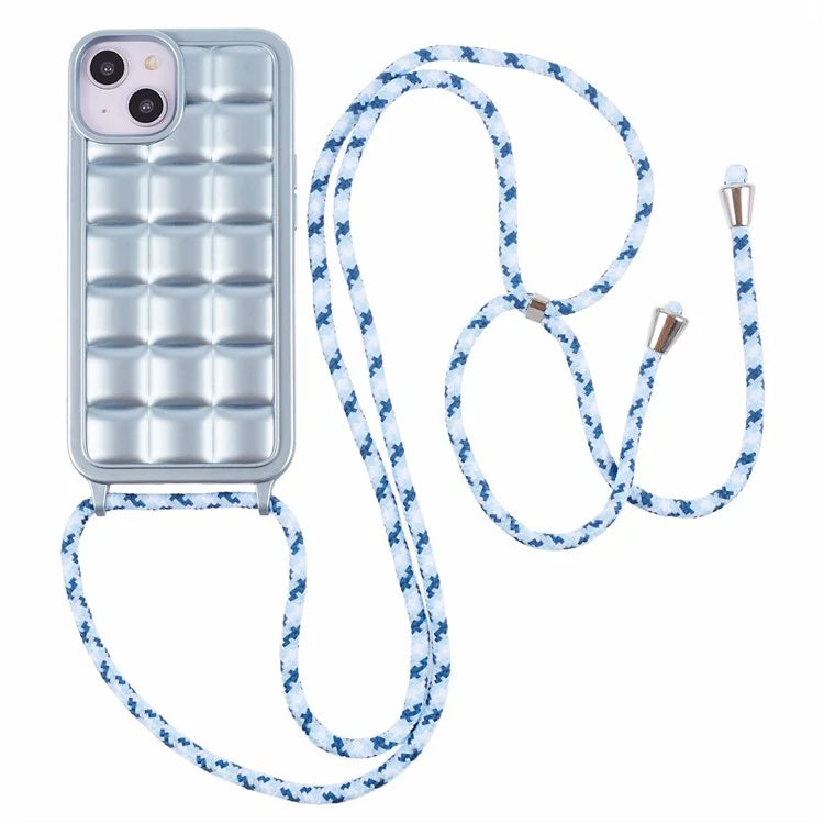 For iPhone 15 Case Rugged Grid TPU Phone Cover with Shoulder Strap