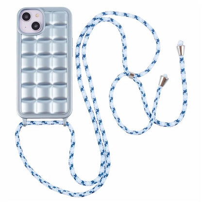 For iPhone 15 Case Rugged Grid TPU Phone Cover with Shoulder Strap