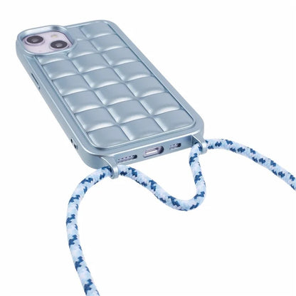 For iPhone 15 Case Rugged Grid TPU Phone Cover with Shoulder Strap