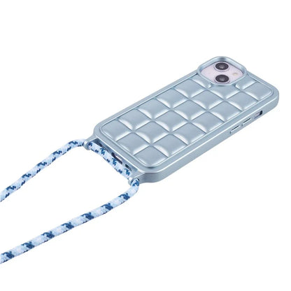 For iPhone 15 Case Rugged Grid TPU Phone Cover with Shoulder Strap