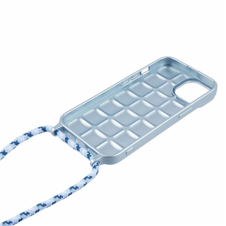 For iPhone 15 Case Rugged Grid TPU Phone Cover with Shoulder Strap