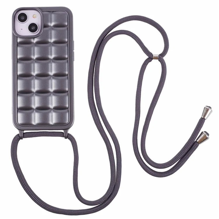 For iPhone 15 Case Rugged Grid TPU Phone Cover with Shoulder Strap