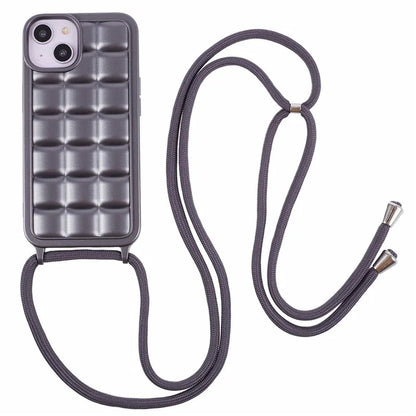 For iPhone 15 Case Rugged Grid TPU Phone Cover with Shoulder Strap