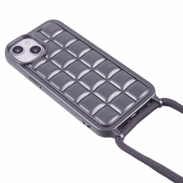 For iPhone 15 Case Rugged Grid TPU Phone Cover with Shoulder Strap