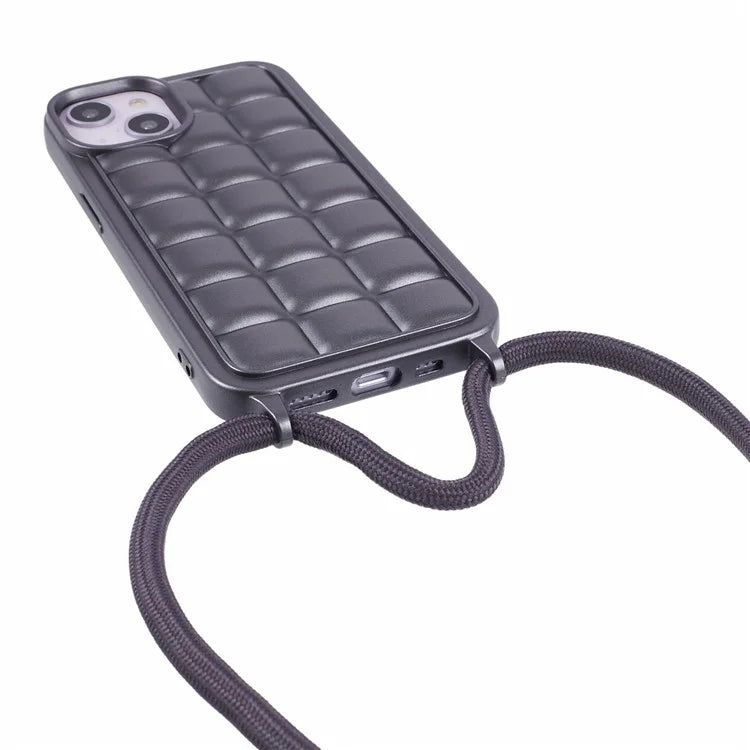 For iPhone 15 Case Rugged Grid TPU Phone Cover with Shoulder Strap