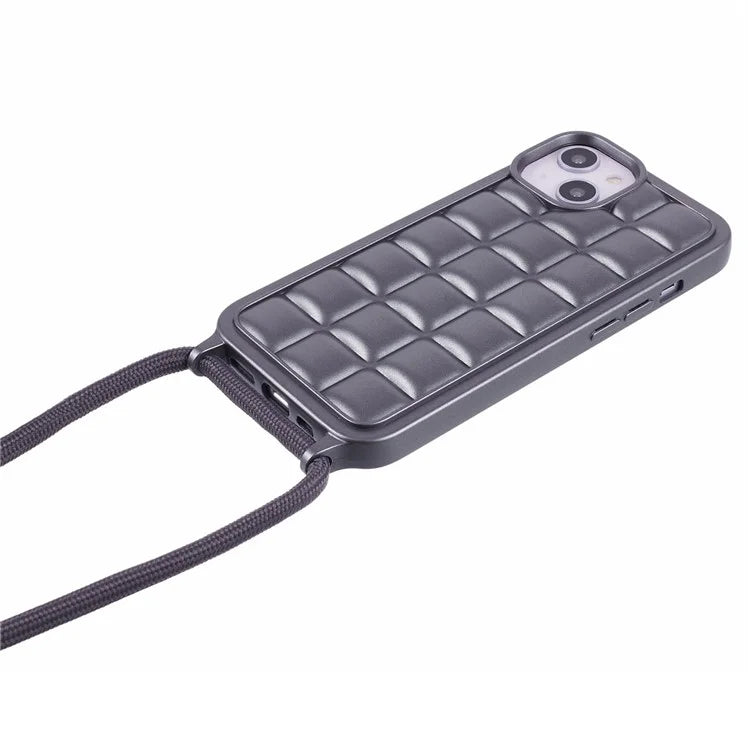 For iPhone 15 Case Rugged Grid TPU Phone Cover with Shoulder Strap