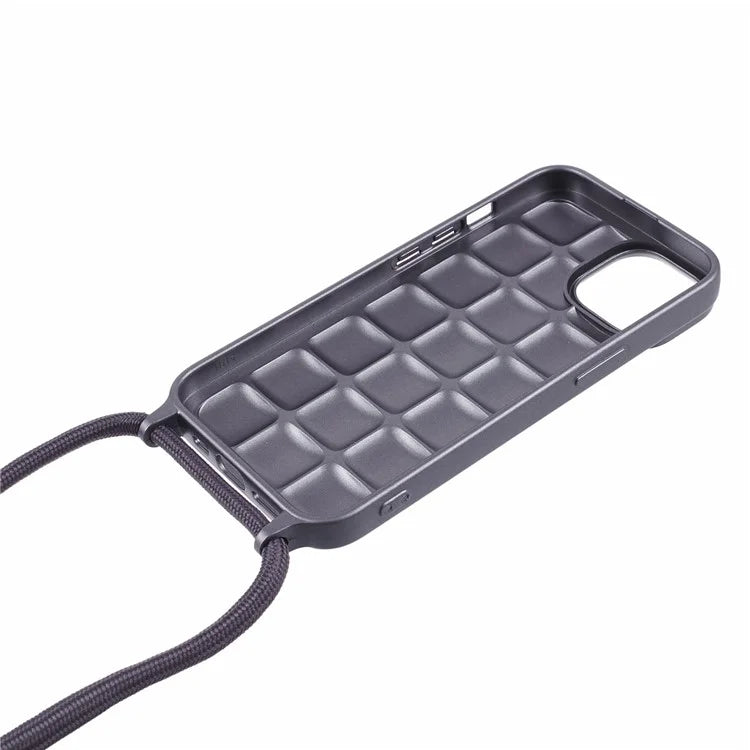 For iPhone 15 Case Rugged Grid TPU Phone Cover with Shoulder Strap