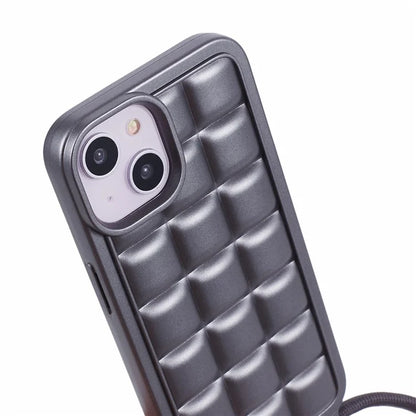 For iPhone 15 Case Rugged Grid TPU Phone Cover with Shoulder Strap