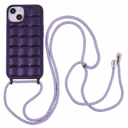 For iPhone 15 Case Rugged Grid TPU Phone Cover with Shoulder Strap