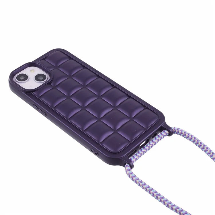 For iPhone 15 Case Rugged Grid TPU Phone Cover with Shoulder Strap