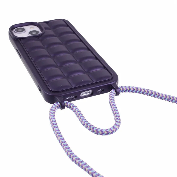 For iPhone 15 Case Rugged Grid TPU Phone Cover with Shoulder Strap