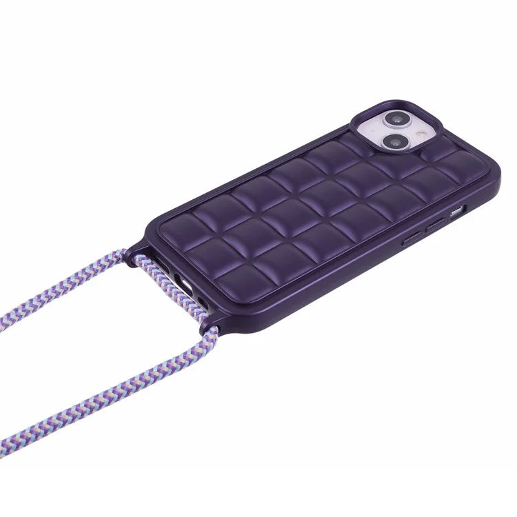For iPhone 15 Case Rugged Grid TPU Phone Cover with Shoulder Strap